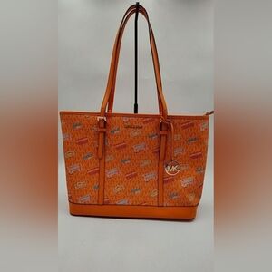 Michael Kors Orange & Multicolor Patterned Tote